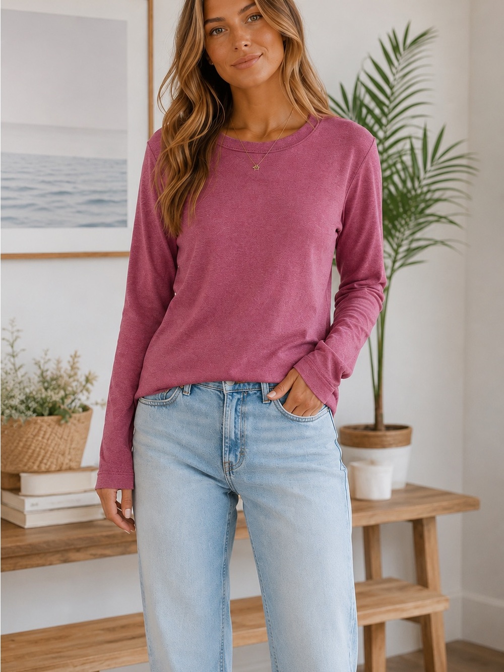 Eddie Bauer Heathered Mauve Purple Long Sleeve Tee. Size medium, tag missing.